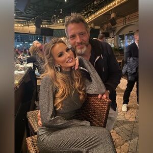 Shimmering Gray Long Sleeve top with matching skirt- STEVE MADEN